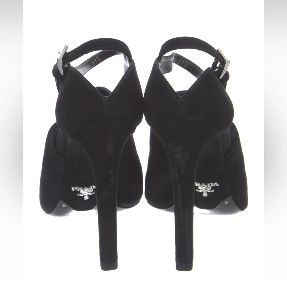 PRADA ankle strap black suede heels sandals with box, bag, and extra tips. - Picture 4 of 11